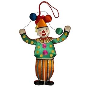 Vintage Juggling Clown Satin Embellished Plush Christmas Ornament